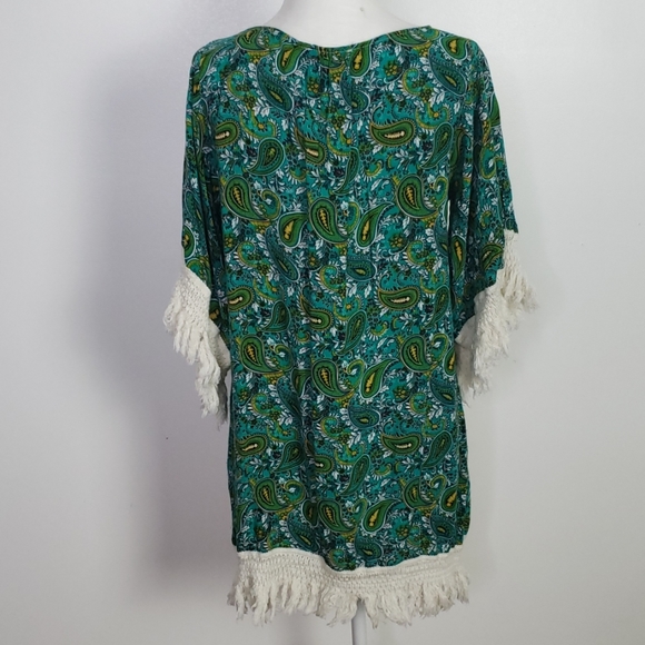 Umgee Green Paisley Tunic Fringe Dress, Size S - Picture 4 of 8